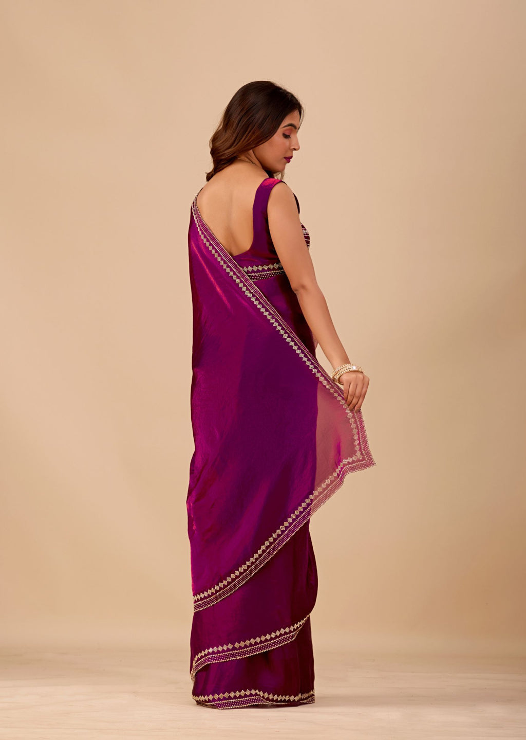 Royal Blue Organza Saree with Stone Work Border & Designer Embellished Blouse