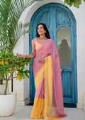 Pink Soft Organza Saree With Yellow Border - Front Look | Buy Online Ethnic9