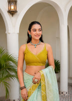 Mehendi Green Kota Silk Saree Draped Look - Bandhani Print Detail