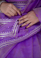 Purple Tissue Silk Saree Draped Look - Party Wear Saree
