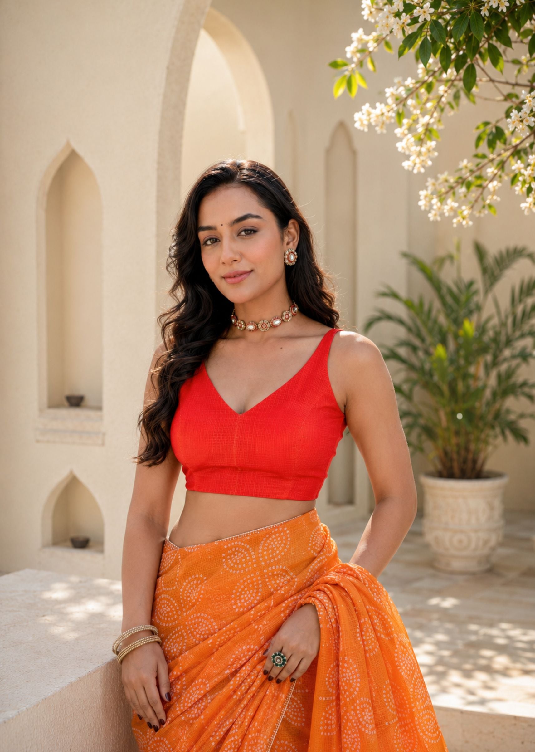 Orange Kota Silk Saree Outdoor Styled Look - Festive Wear Saree