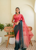 Coral Pink Organza Silk Saree Outdoor Styled Look - Festive Wear Saree