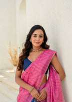 Pink Blue Kota Silk Saree Draped Look - Festive Wear Saree