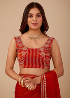 Royal Blue Organza Saree with Stone Work Border & Designer Embellished Blouse