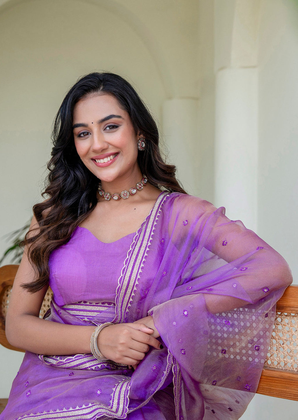 Purple Tissue Silk Saree Standing Look - Festive Wear Saree