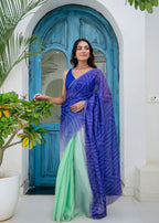 Royal Blue Green Kota Silk Saree Draped Look - Festive Wear Saree