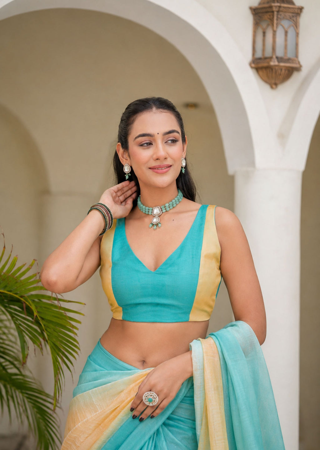 Sky Blue Organza Saree Outdoor Look - Festive Wear Saree