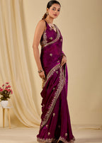 Wine Purple Italian Silk Saree Outdoor Styled Look - Wedding Wear Saree