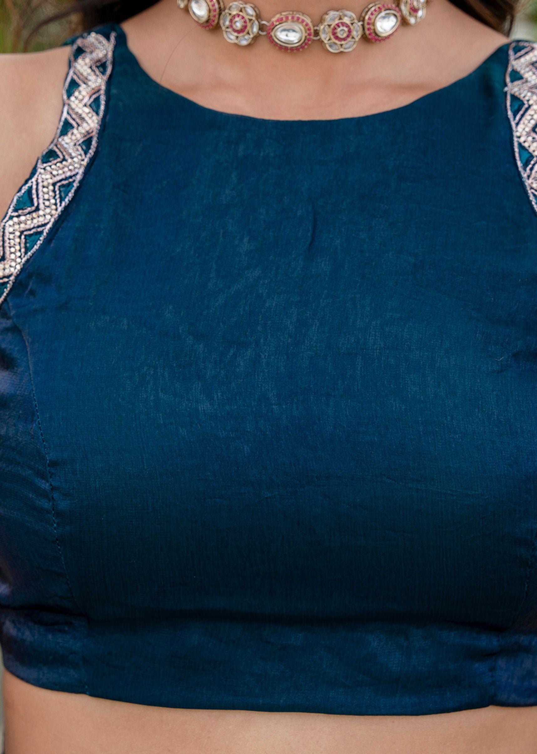 Midnight blue embroidered designer saree Blouse