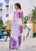 Lavender Italian Silk Saree Draped Look - Floral Print Detail