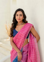 Pink Blue Kota Silk Saree With Bandhani Dots And Stone Border - Photo 10 | Buy Online Ethnic9