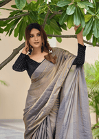 Grey Italian Silk Saree Outdoor Styled Look - Festive Wear Saree
