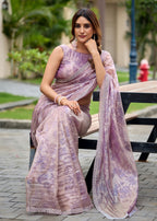 Lavender Crushed Organza Saree Draped Look - Floral Print Detail