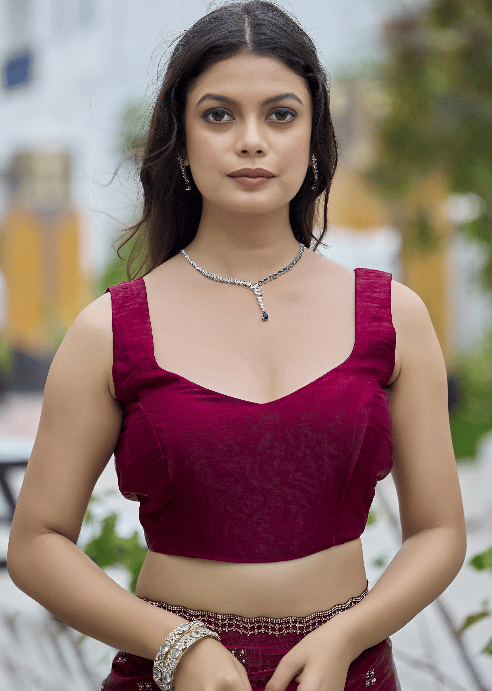 Maroon Italian Silk Saree With Matching Blouse - Party Wear Look