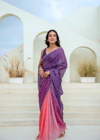 Purple Red Kota Silk Saree Outdoor Styled Pose - Party Wear Saree