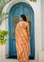 Orange Organza Saree Draped Look - Leheriya Stripes Detail