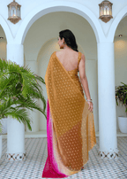 Pista Pink Organza Silk Saree Draped Look - Sequin Motif Detail