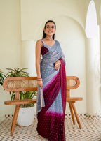 Royal Wine Grey Organza Silk Saree Pallu Close Up - Embellished Border Detail