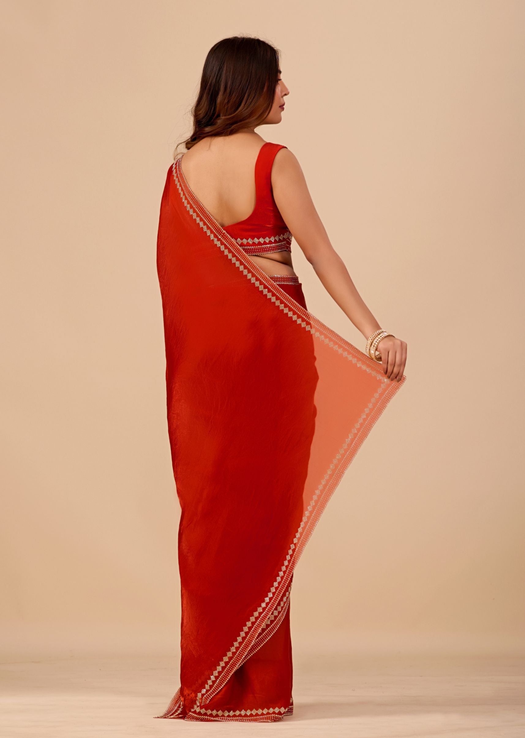Royal Blue Organza Saree with Stone Work Border & Designer Embellished Blouse