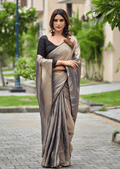 Grey Italian Silk Saree With Sequin Work - Front Look | Buy Online Ethnic9