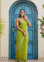 Lime Green Tissue Silk Saree Outdoor Look - Party Wear Saree