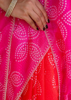 Rani Pink Kota Silk Saree Pallu Close Up - Red Contrast Border Detail
