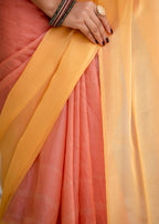Peach Orange Organza Saree Pallu Close Up - Sheer Drape Detail