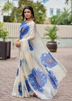 Ivory Italian Silk Saree Outdoor Styled Look - Festive Wear Saree
