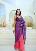 Purple Red Kota Silk Saree With Bandhani Dots And Stone Work - Front Look | Buy Online Ethnic9