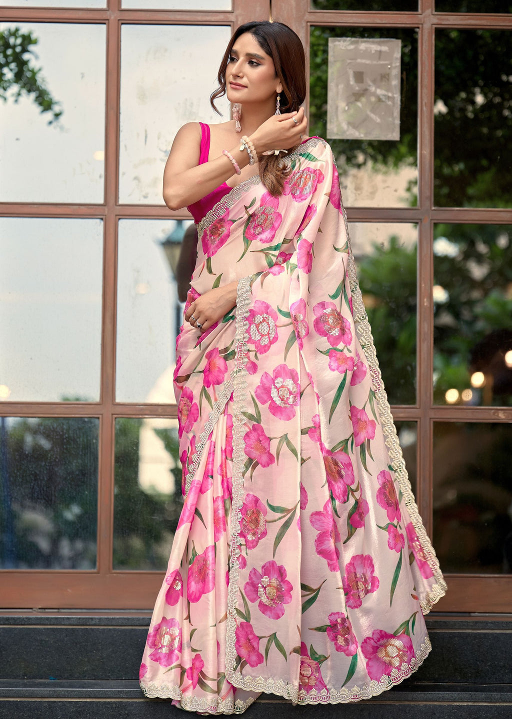 Purple Italian Silk Saree Outdoor Styled Look - Festive Wear Saree