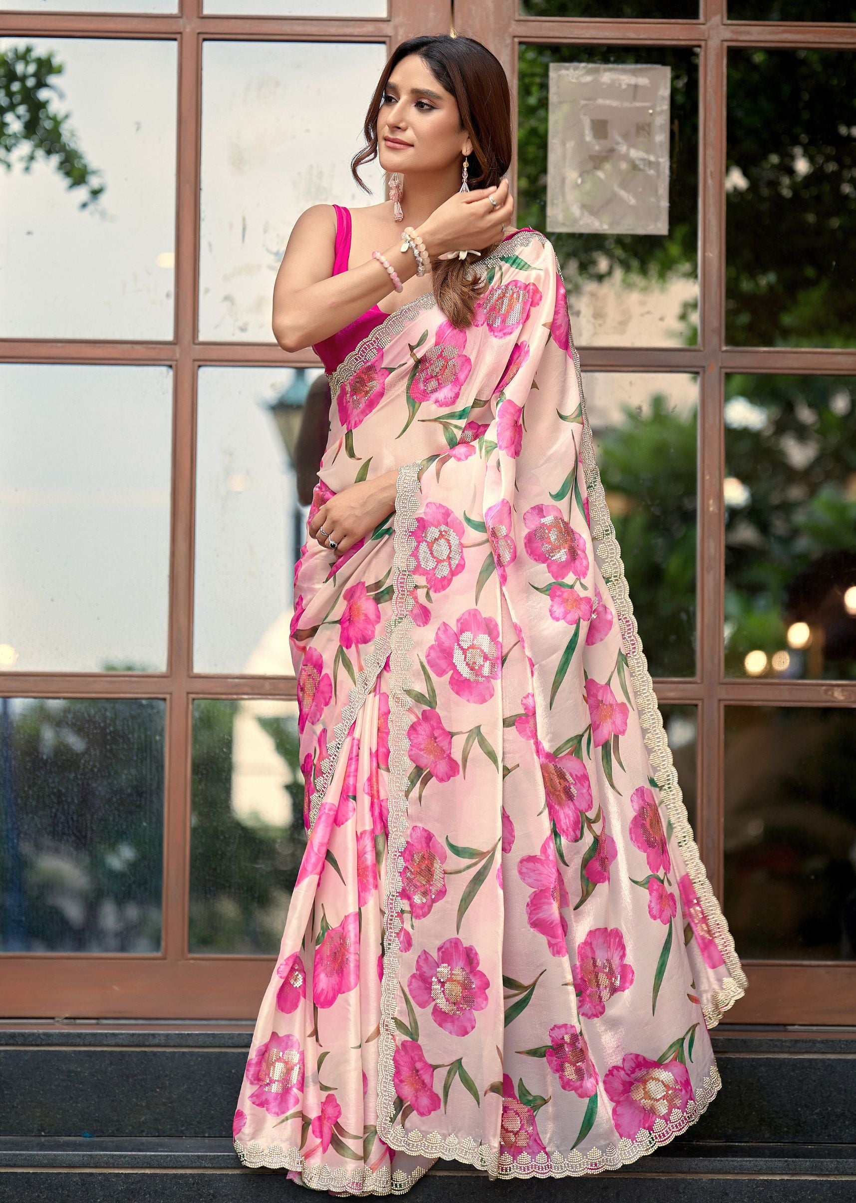 Purple Italian Silk Saree Outdoor Styled Look - Festive Wear Saree