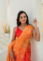 Orange Kota Silk Saree Draped Pose - Casual Wear Saree