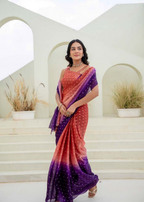 Orange Purple Organza Silk Saree Outdoor Look - Party Wear Saree