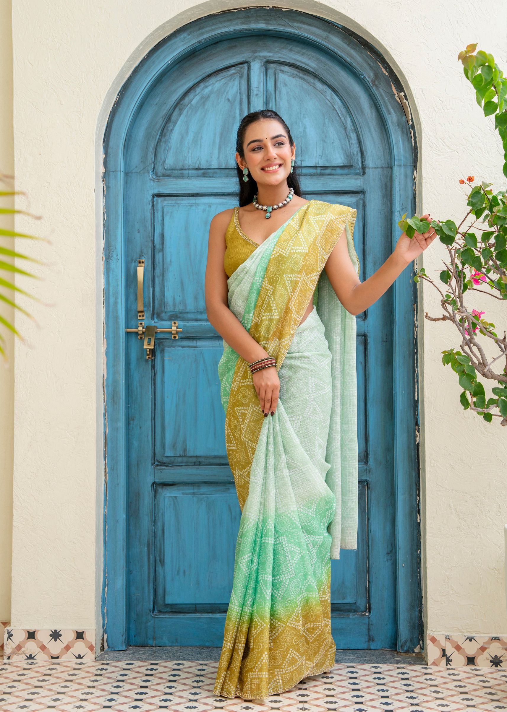 Mehendi Green Kota Silk Saree Outdoor Look - Party Wear Saree