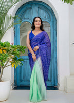 Royal Blue Green Kota Silk Saree Standing Look - Festive Wear Saree