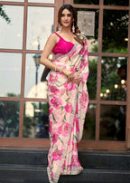 Purple Italian Silk Saree Draped Pose - Silver Embellished Border Detail
