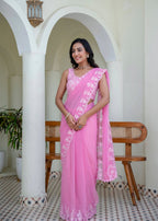 Baby Pink Chiffon Saree Outdoor Styled Look - Festive Wear Saree