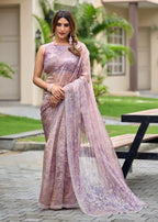 Lavender Crushed Organza Saree Outdoor Styled Look - Party Wear Saree