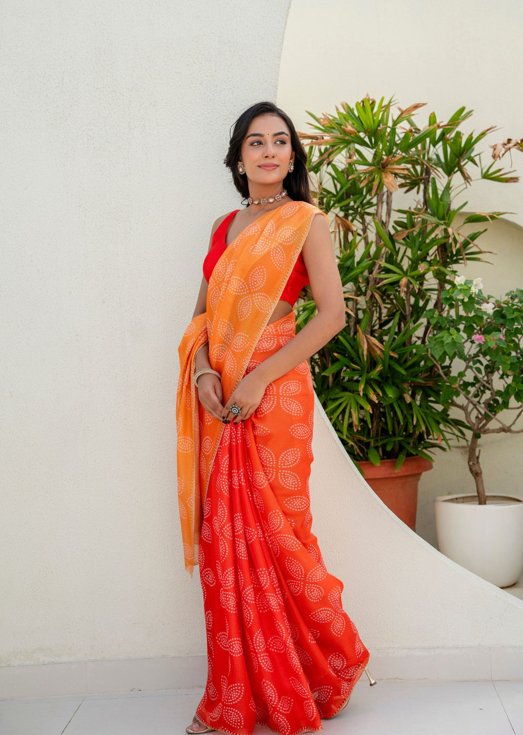 Orange Kota Silk Saree Side View - Festive Wear Saree