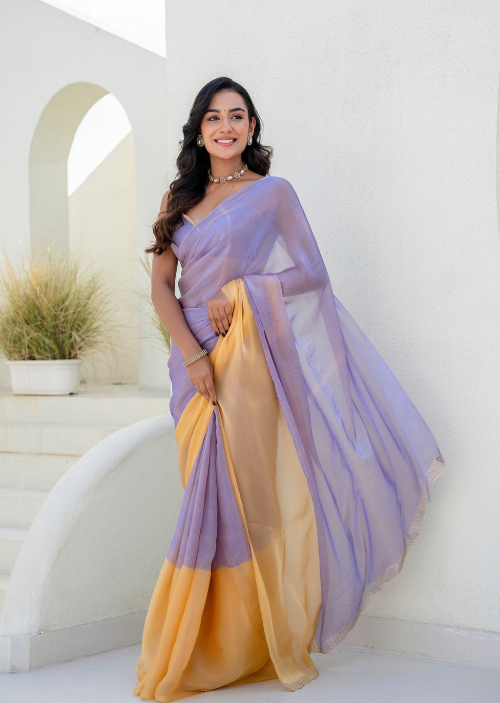Lavender Organza Saree Outdoor Look - Party Wear Saree