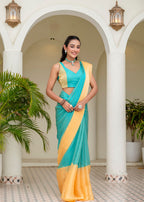 Sky Blue Organza Saree Outdoor Styled Pose - Festive Wear Saree