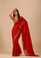 Royal Blue Organza Saree with Stone Work Border & Designer Embellished Blouse