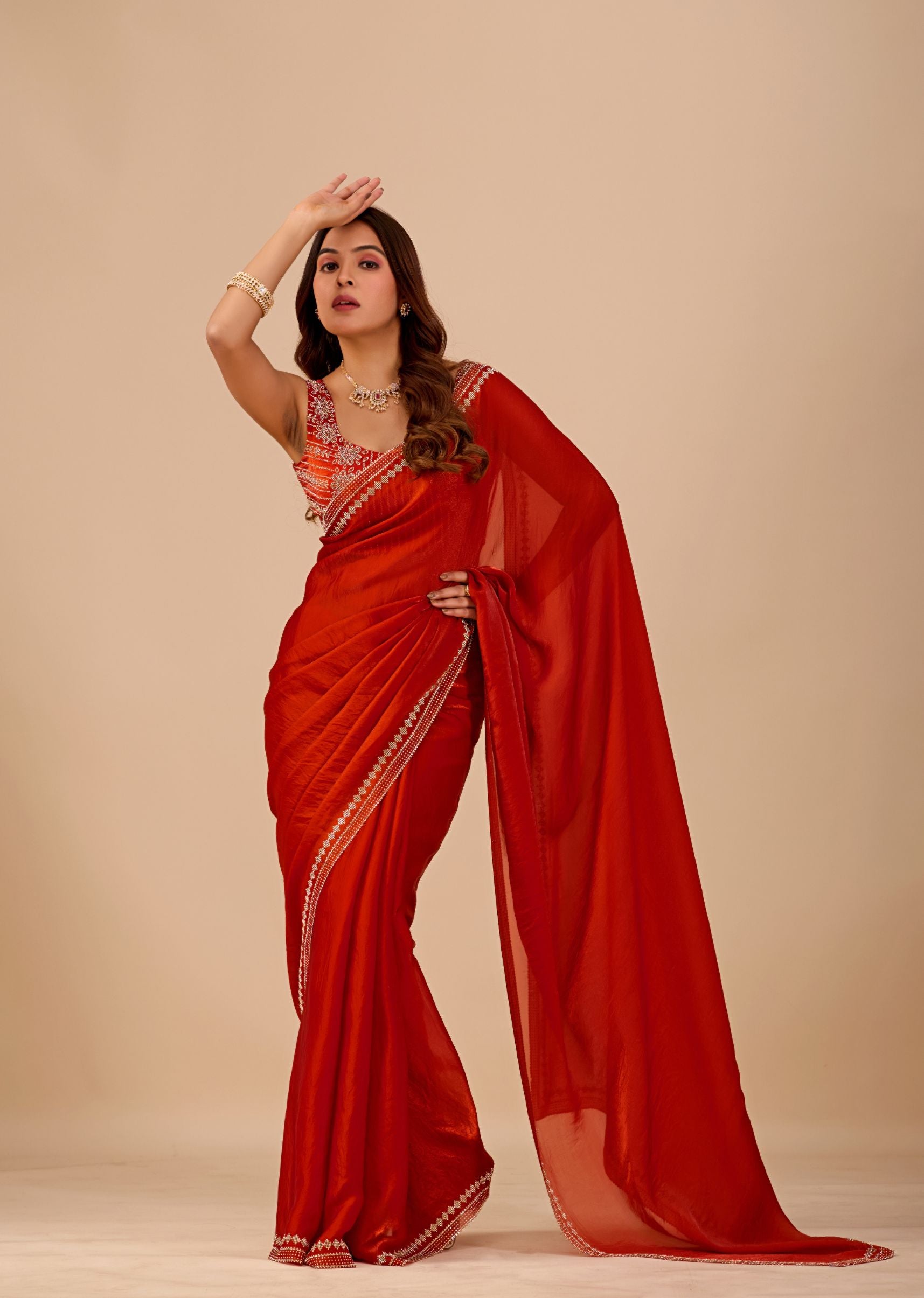 Royal Blue Organza Saree with Stone Work Border & Designer Embellished Blouse