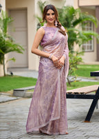 Lavender Crushed Organza Saree Outdoor Look - Textured Crushed Finish Detail