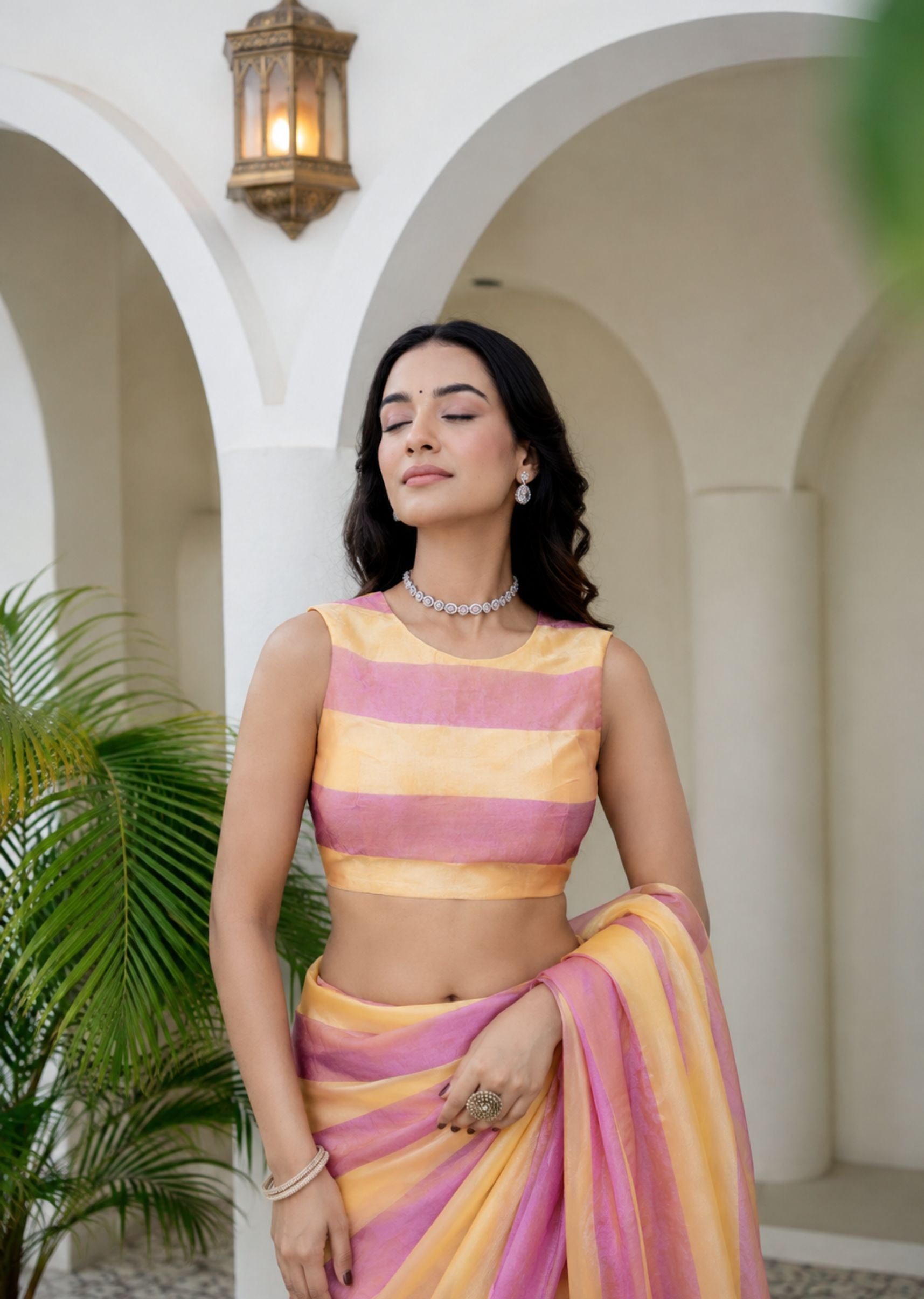 Pink Organza Saree Standing Pose - Festive Wear Saree