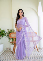 Purple Chiffon Saree Outdoor Look - Festive Wear Saree