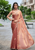 Copper Orange Italian Silk Saree Side View - Festive Wear Saree