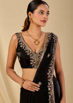 Black organza saree with floral sequin embroidery