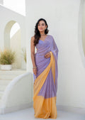 Lavender Soft Organza Saree With Yellow Border - Front Look | Buy Online Ethnic9