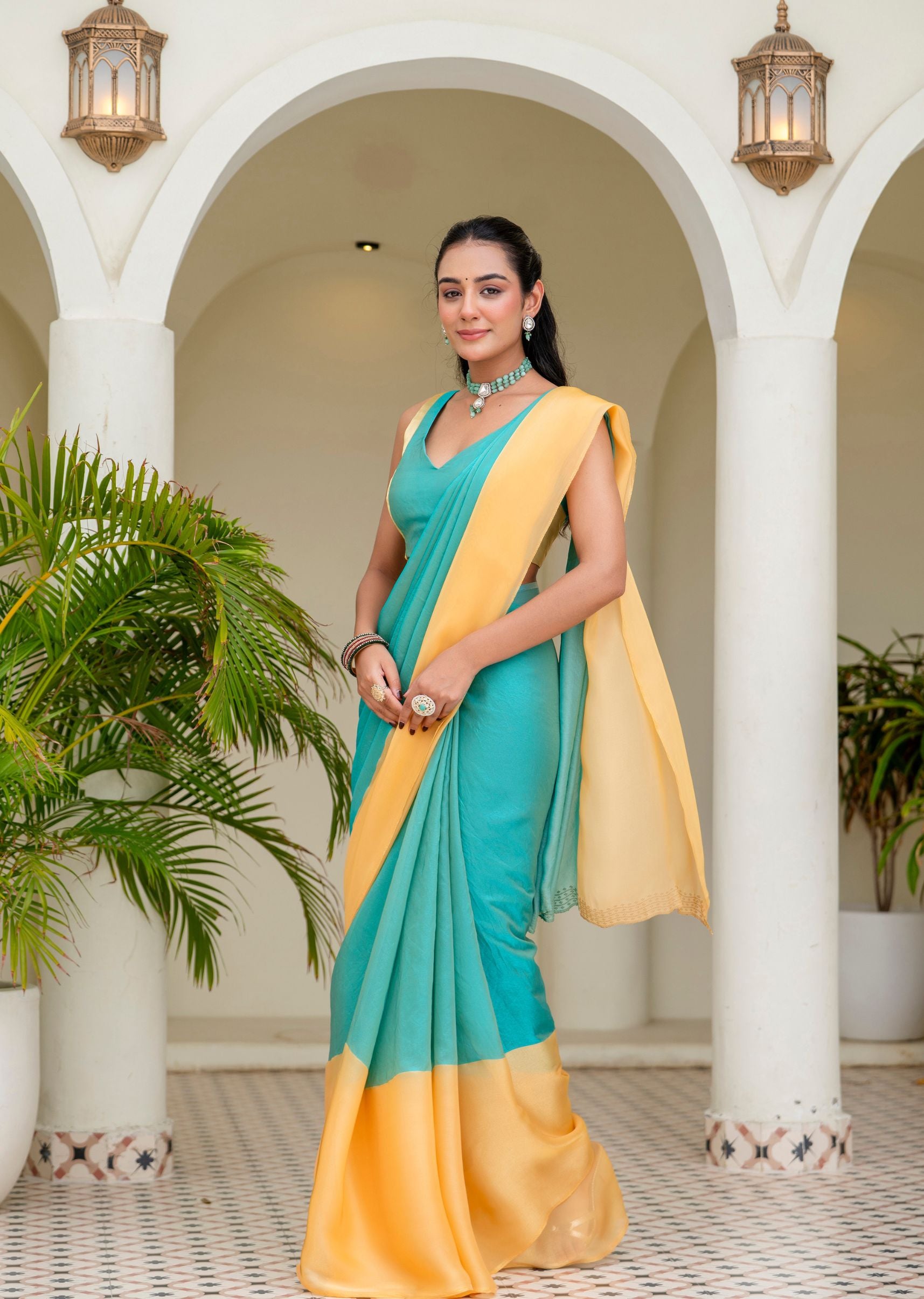 Sky Blue Organza Saree Draped Look - Party Wear Saree